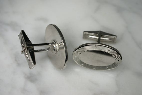 Silver Plated Engravable Oval Cufflinks with Engi… - image 3
