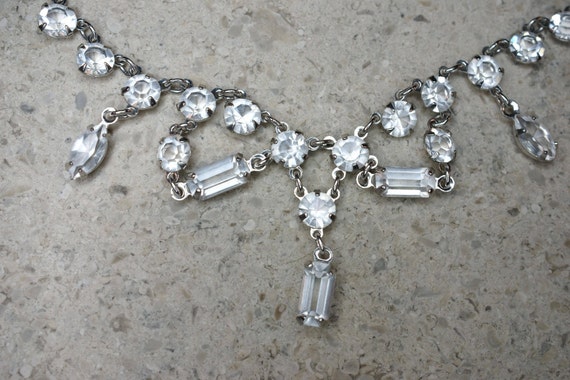 Silver Tone and White Paste Rhinestone Necklace a… - image 4