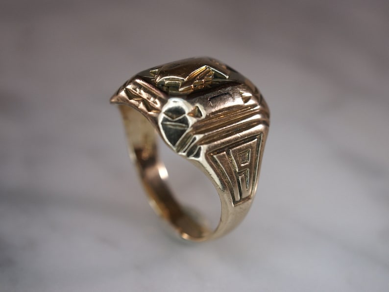 Herff Jones Art Deco Style 10K Yellow Gold Class Ring image 7