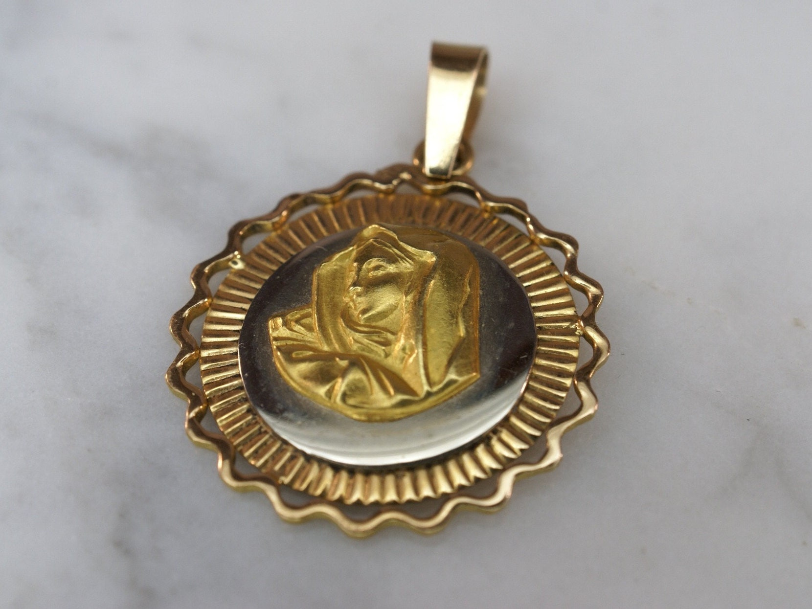 18K Yellow and White Gold Our Lady of Sorrows Medal Pendant - Etsy