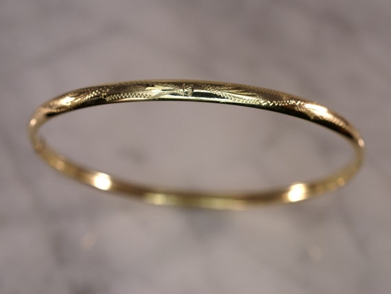 14K Yellow Gold Etched and Engraved Bangle Bracel… - image 2