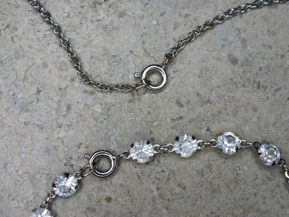 Silver Tone and White Paste Rhinestone Necklace a… - image 7