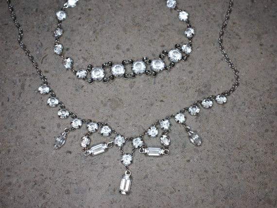 Silver Tone and White Paste Rhinestone Necklace a… - image 3