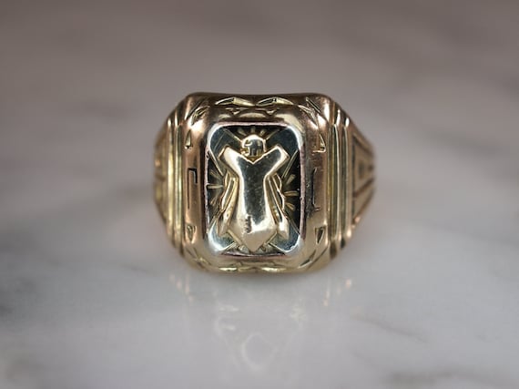 Herff Jones Art Deco Style 10K Yellow Gold Class Ring - Etsy