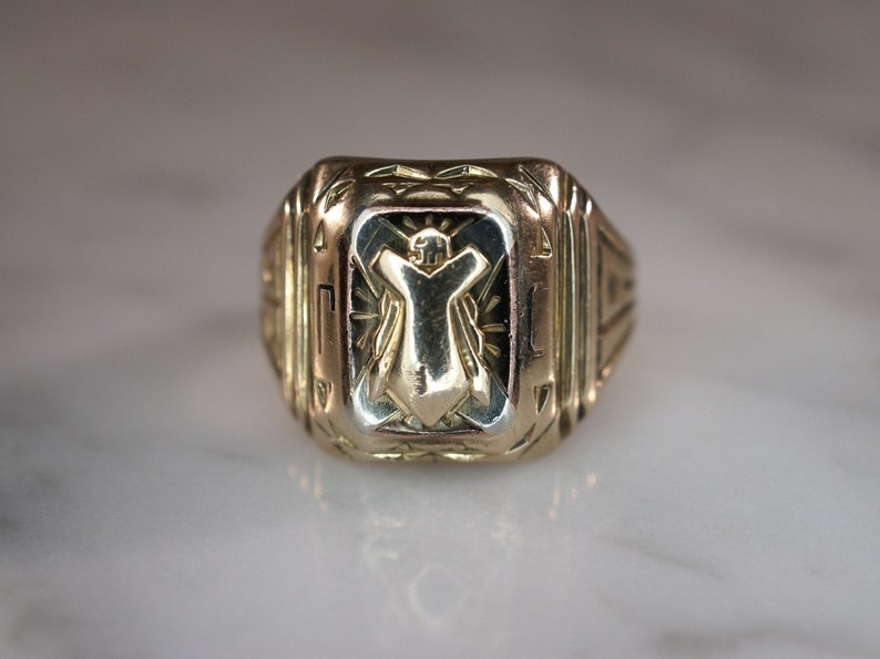Herff Jones Art Deco Style 10K Yellow Gold Class Ring image 2