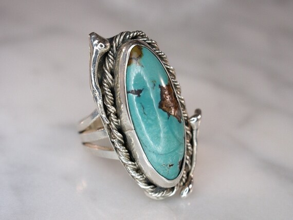 Navajo Style Sterling Silver and Turquoise Ring - image 4