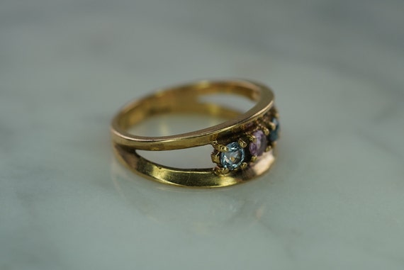 10K Yellow Gold Four Stone Birthstone Mother's Ri… - image 3