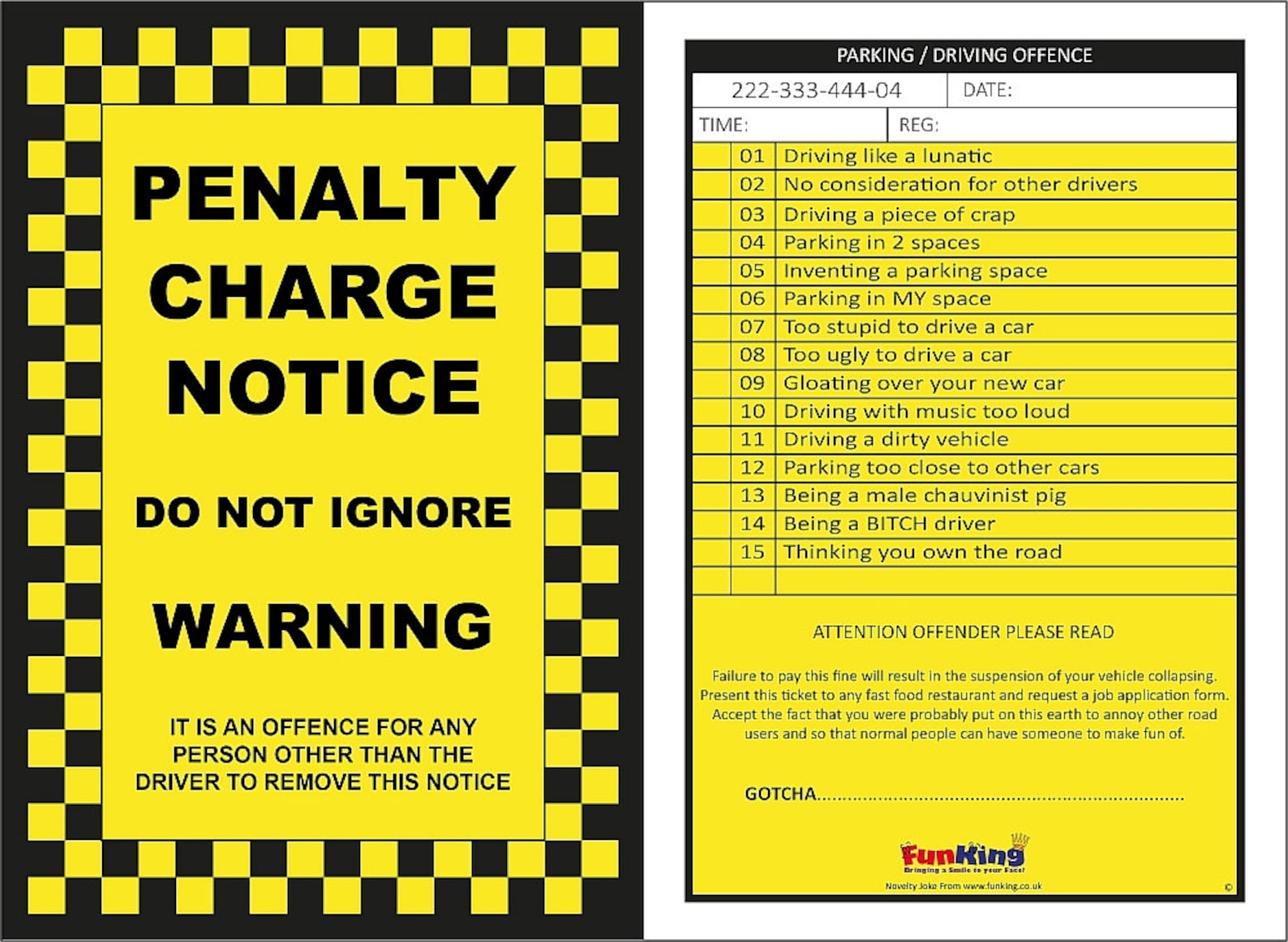 6 X Prank Parking Tickets Realistic Joke Tickets Pack Of Etsy