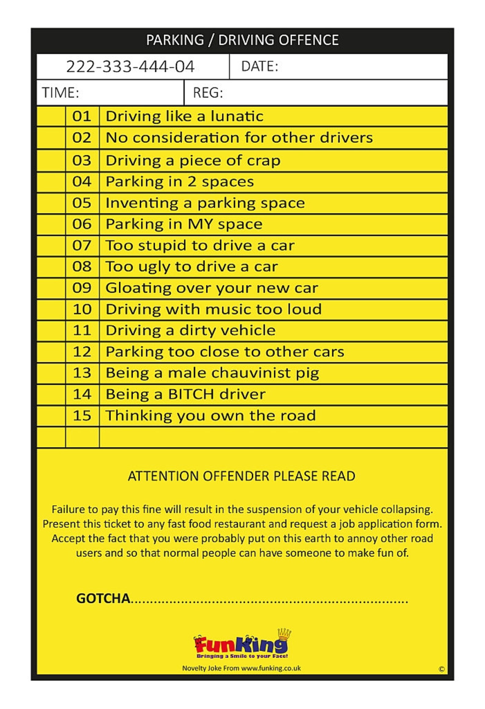 6 X Prank Parking Tickets. Realistic Joke Tickets. Pack of | Etsy