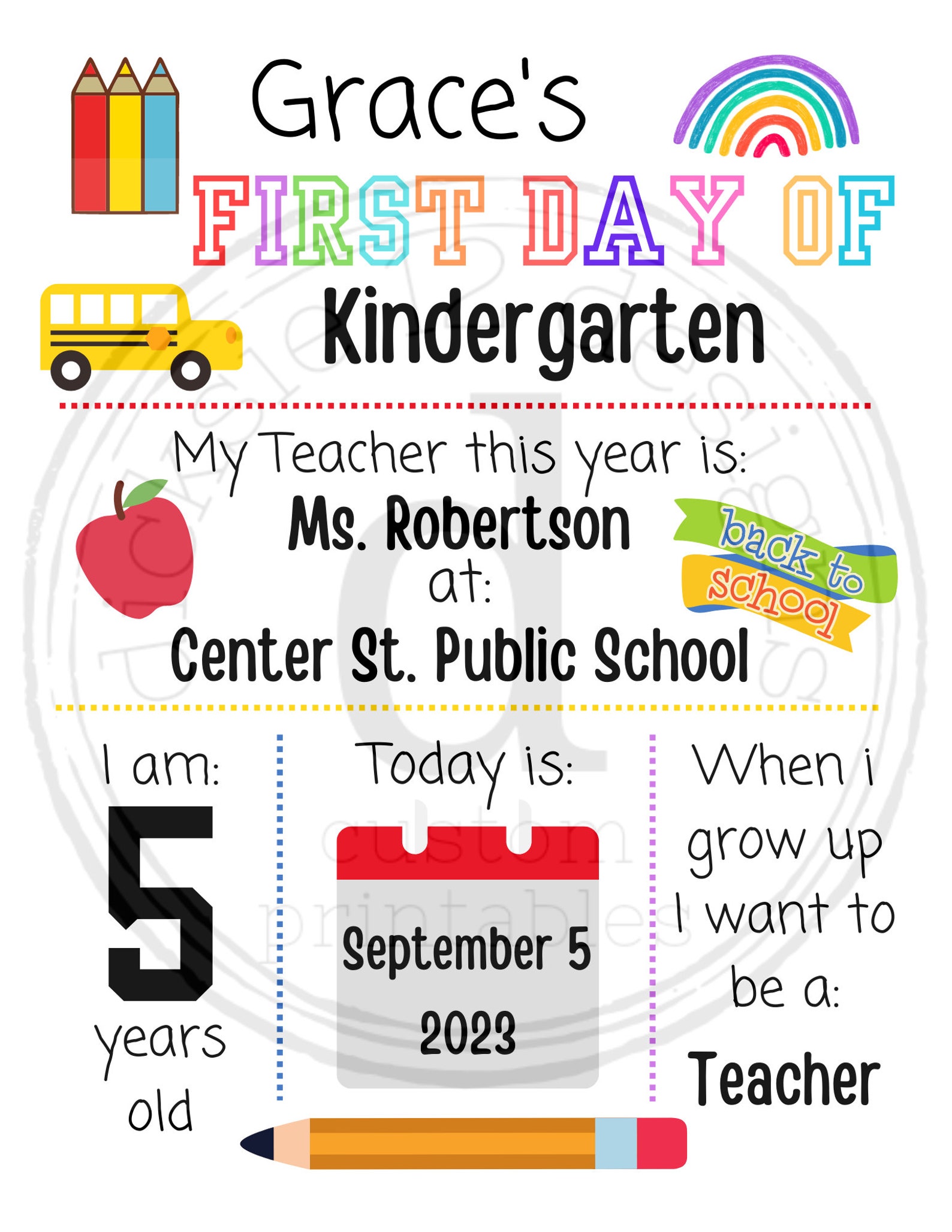 Custom First Day of School Printable Sign Board - Etsy