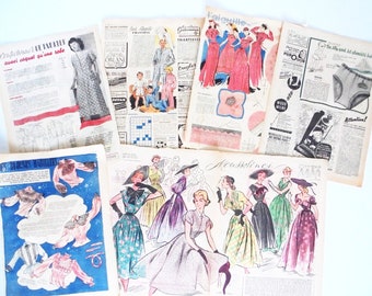 20 pagine dalle riviste "echo de la mode" 1952 / scrapbooking, collage, tecnica mista....