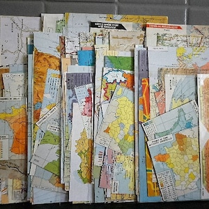 world map - assorted packing 40 + different pieces of paper - collage - scrapbooking, altered art ...french vintage