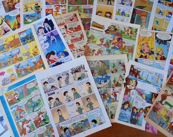 25 pages of comic strips for art collage, decoupage, junk journal insert, fabric labels, envelope, origami...