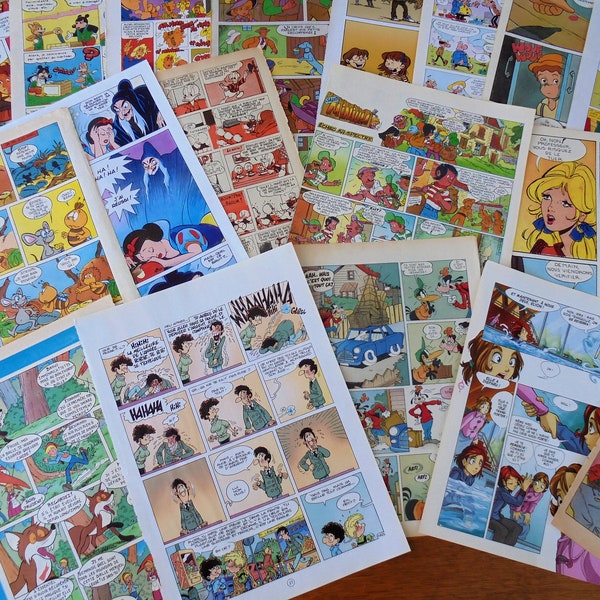 25 pages of comic strips for art collage, decoupage, junk journal insert, fabric labels, envelope, origami...