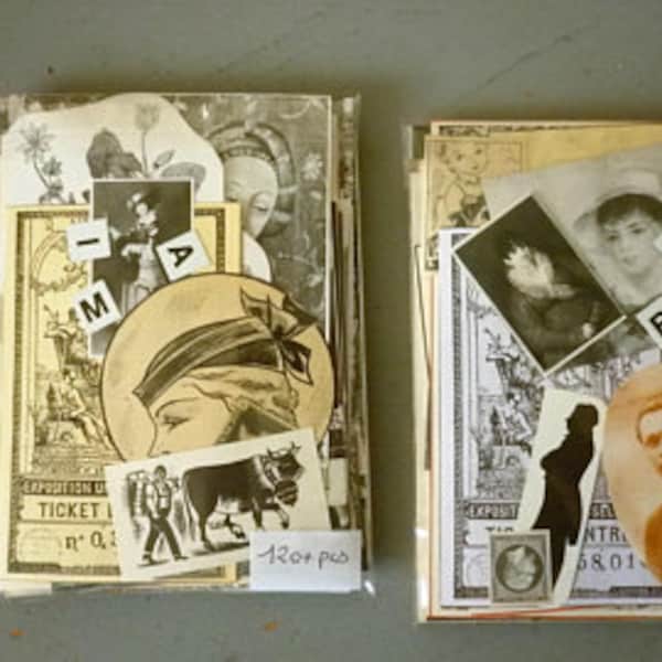 kit mini collage  -  130 + petites éphémères neutre , bits' pièces vintage noir et blanc  , bricolage , scrapbooking , junk journal....