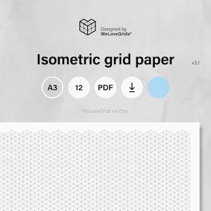 Papier siatkowy izometryczny A3 – 5 mm 10 mm, style linii i kropek, niebiesko-szary-czarny, do druku w formacie PDF