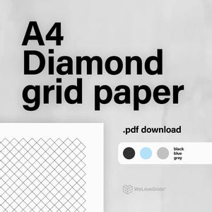 A4 Diamond Grid Paper – 5 mm 10 mm, Line and Dot Styles, Blue Grey Black, Printable PDF