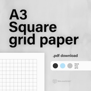 Papier quadrillé A3 carré - 5 mm 10 mm, styles de trait et de point, bleu gris noir, PDF imprimable