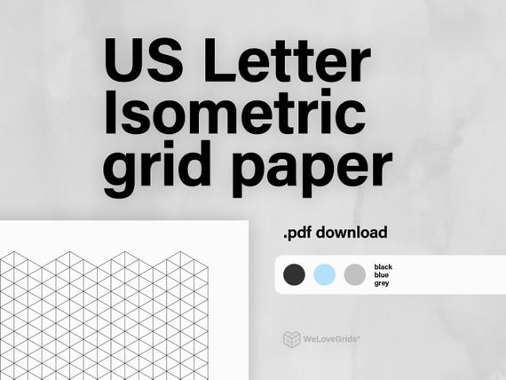 US Letter Isometric Grid Paper – 5 mm 10 mm, Line and Dot Styles, Blue Grey Black, Printable PDF