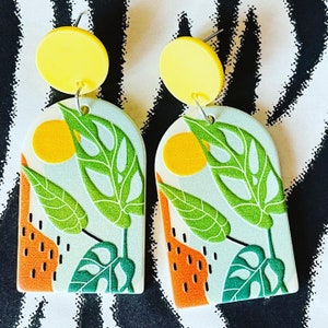 Statement acrylic plant design earrings