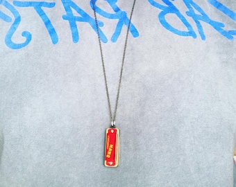 Tiny harmonica necklace unisex necklace, red, music, play