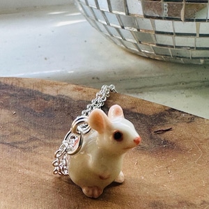 Tiny white mouse / rat ceramic necklace, pets, rat, mice geek