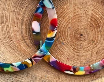 Multi coloured acrylic hoop earrings, 2 inch hoop two styles