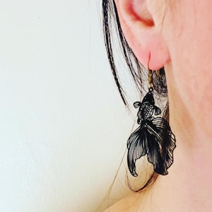 Black Koi Fish Earrings: Brass Friendship Jewelry