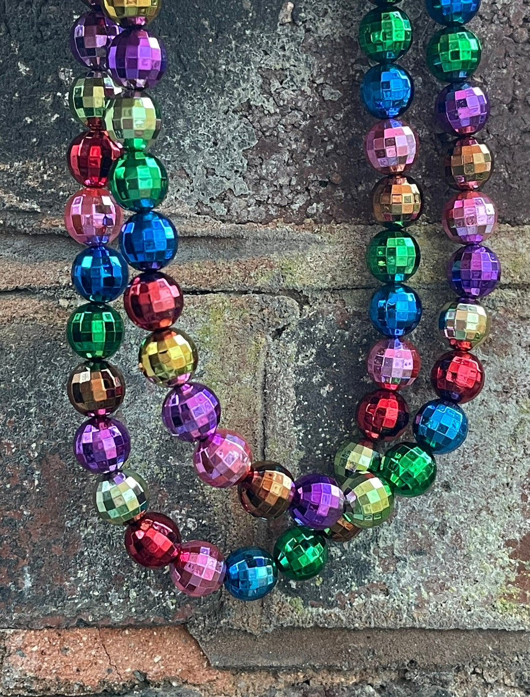 Rainbow Disco Ball Bead Necklace Ballroom Dance Disco Etsy