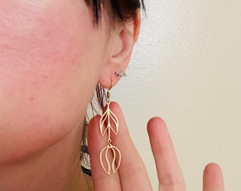 Delicate tulip dangle drop earrings, spring