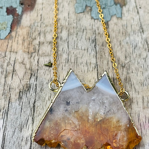 Citrine Stone Mountain necklaces , semi precious, mindful, prosperity, joy, wealth, abundance