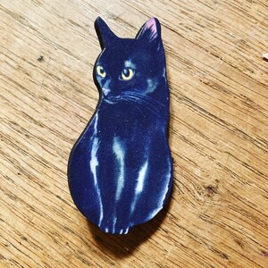 Wooden black cat brooch