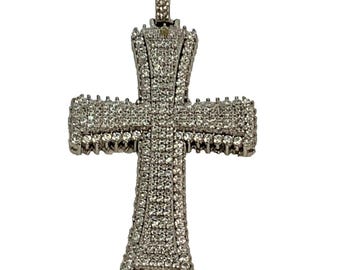 Sterling silver CZ Cross Pendant Pave Set CZ Stones vintage 8.6 grams
