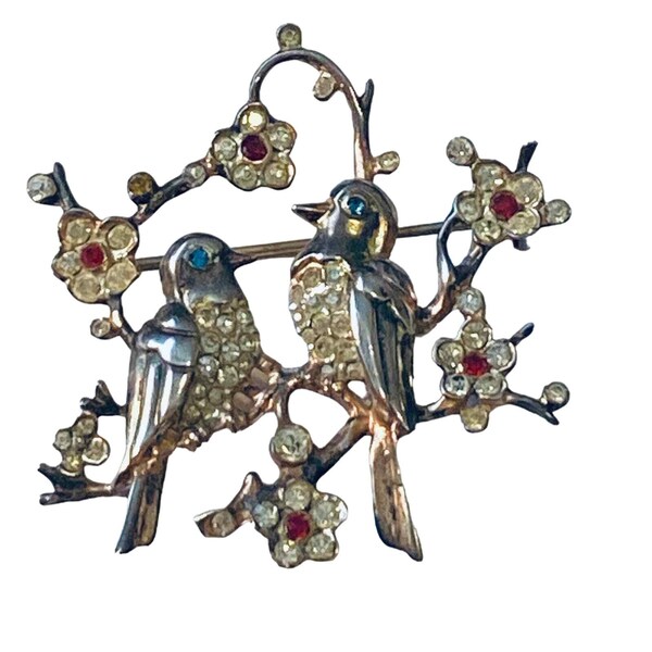 RARE Moeller Marner Sterling Love Birds Brooch Jewels Julio Marsella Vermil