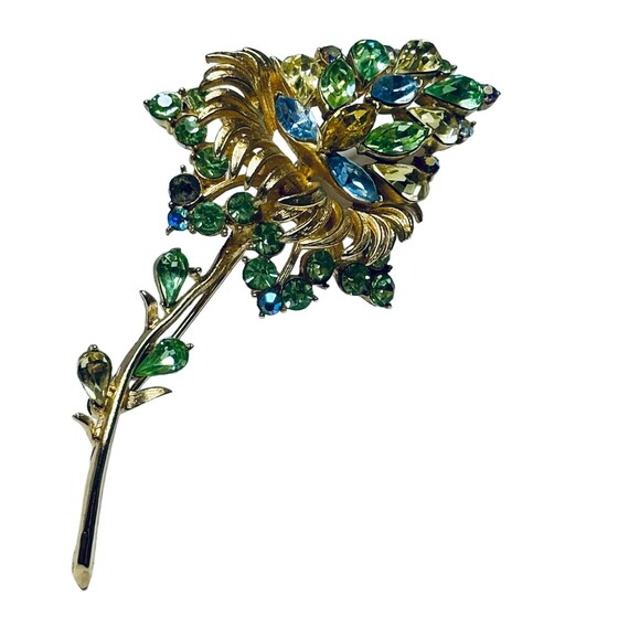 Huge 4” Coro Floral Uranium Glass Rhinestone Broo… - image 6