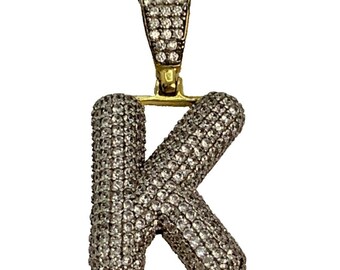 925 Sterling Silver CZ Letter Initial K Pendant Charm Necklace Jewelry 6.1 grams
