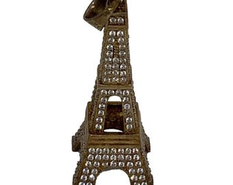 Sterling Silver Eiffel Tower Pendant w/ Sparkling Clear CZ Stones 9.8 grams