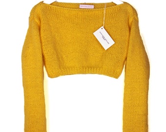 Short Yellow  Sweater, Short Sweater, White Cozy Sweater, Cozy Sweater, Sexi Sweater,Summer Sweater, Open stomach Sweater