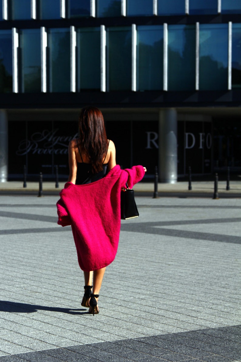 Rouge Chunky Cardigan, Cárdigan de lana australiana, Cárdigan, Cárdigan de punto grueso, Cárdigan a mano, Cárdigan de gran tamaño imagen 2