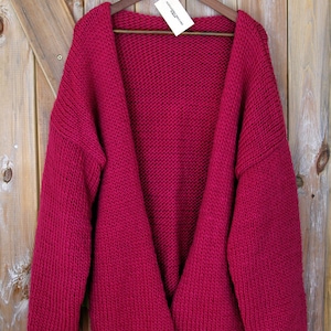 Rouge Chunky Cardigan, Cárdigan de lana australiana, Cárdigan, Cárdigan de punto grueso, Cárdigan a mano, Cárdigan de gran tamaño imagen 5