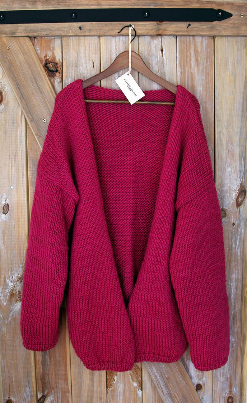 Rouge Chunky Cardigan, Cárdigan de lana australiana, Cárdigan, Cárdigan de punto grueso, Cárdigan a mano, Cárdigan de gran tamaño imagen 5