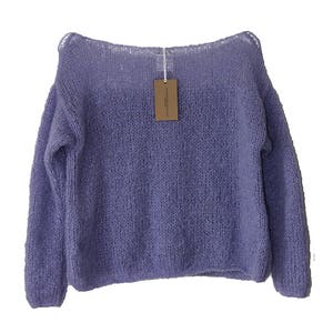 Violet Blue Cozy Sweater, Silk & Alpaca Fluffy Sweater, Clutchy Sweater, Handknitted Sweater, Off Shoulder Sweater, Loose Knit Sweater image 4