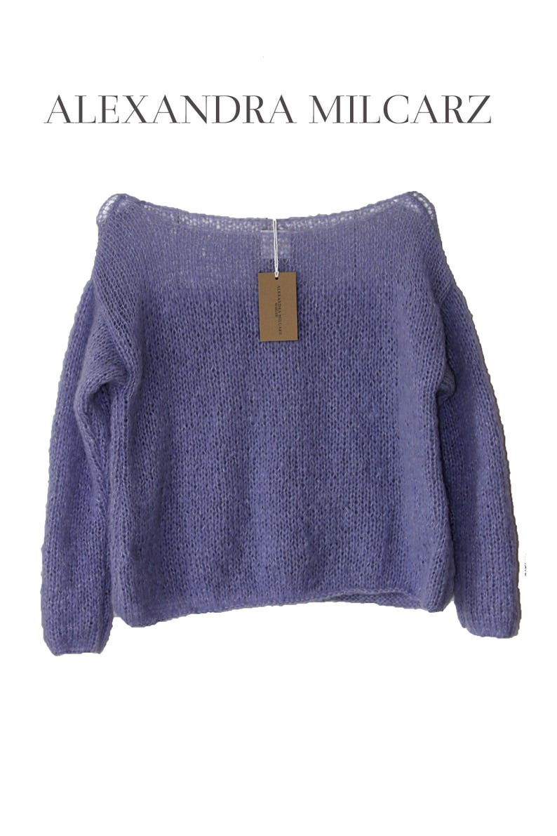 Violet Blue Cozy Sweater, Silk & Alpaca Fluffy Sweater, Clutchy Sweater, Handknitted Sweater, Off Shoulder Sweater, Loose Knit Sweater image 4