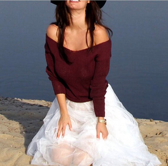 Burgundy off the shoulder sweater best sale
