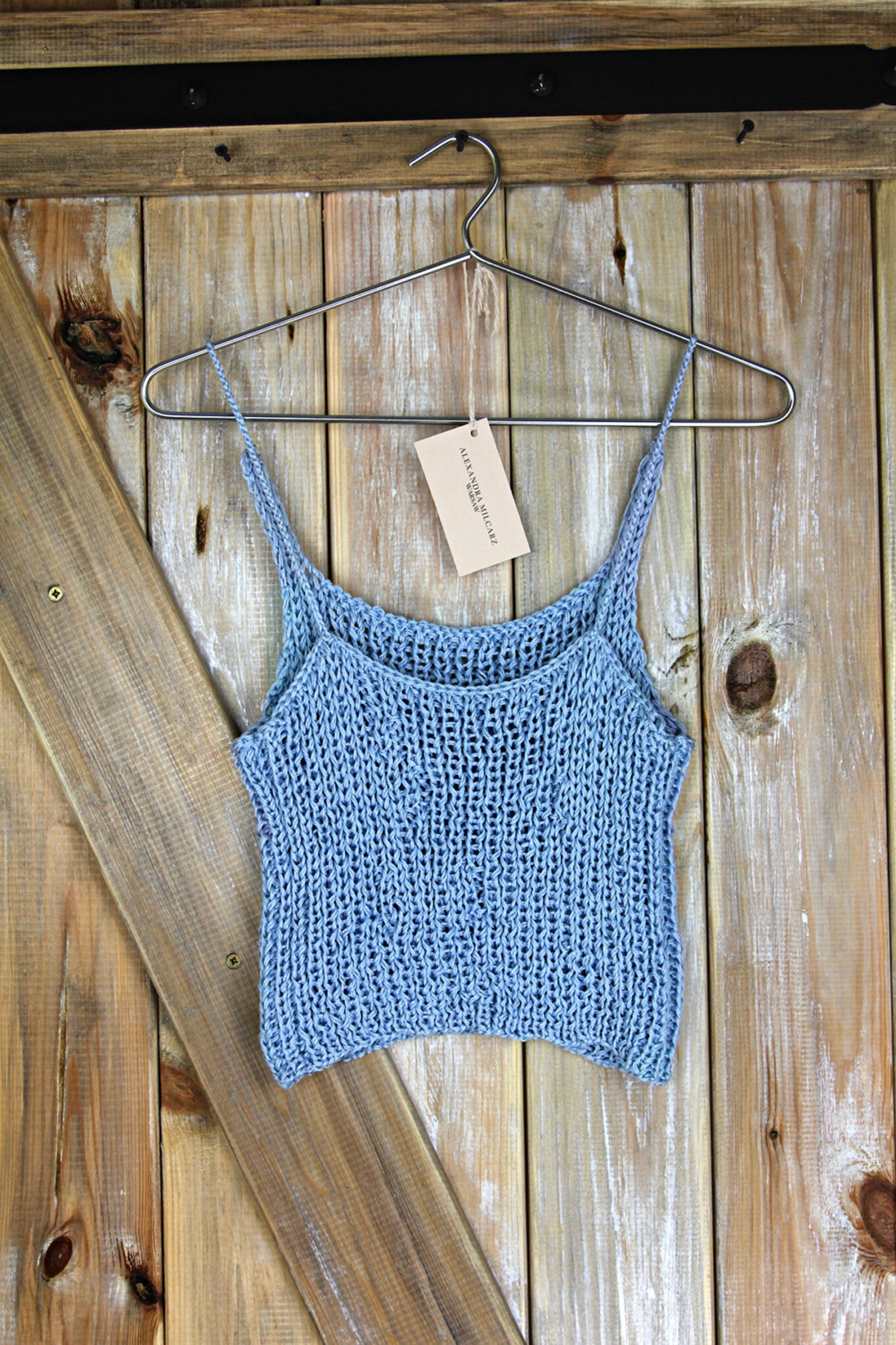 Crop Top Crop Blue Top Crop Knit Tank Loose Knit Tank - Etsy