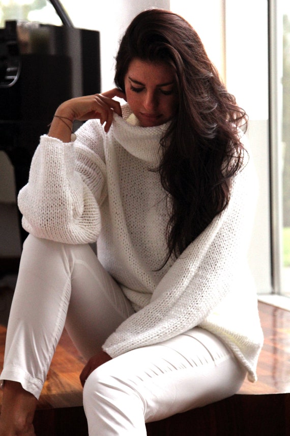 oversized white turtleneck sweater