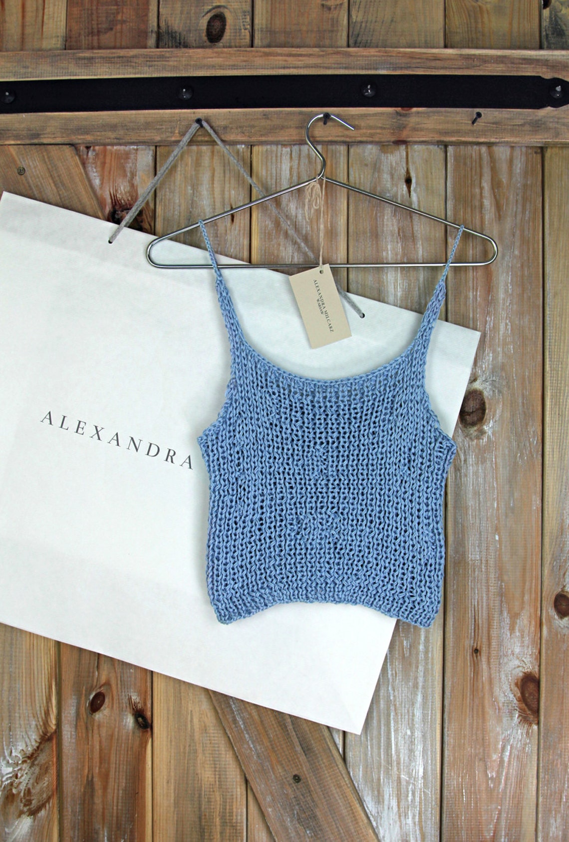 Crop Top Crop Blue Top Crop Knit Tank Loose Knit Tank - Etsy