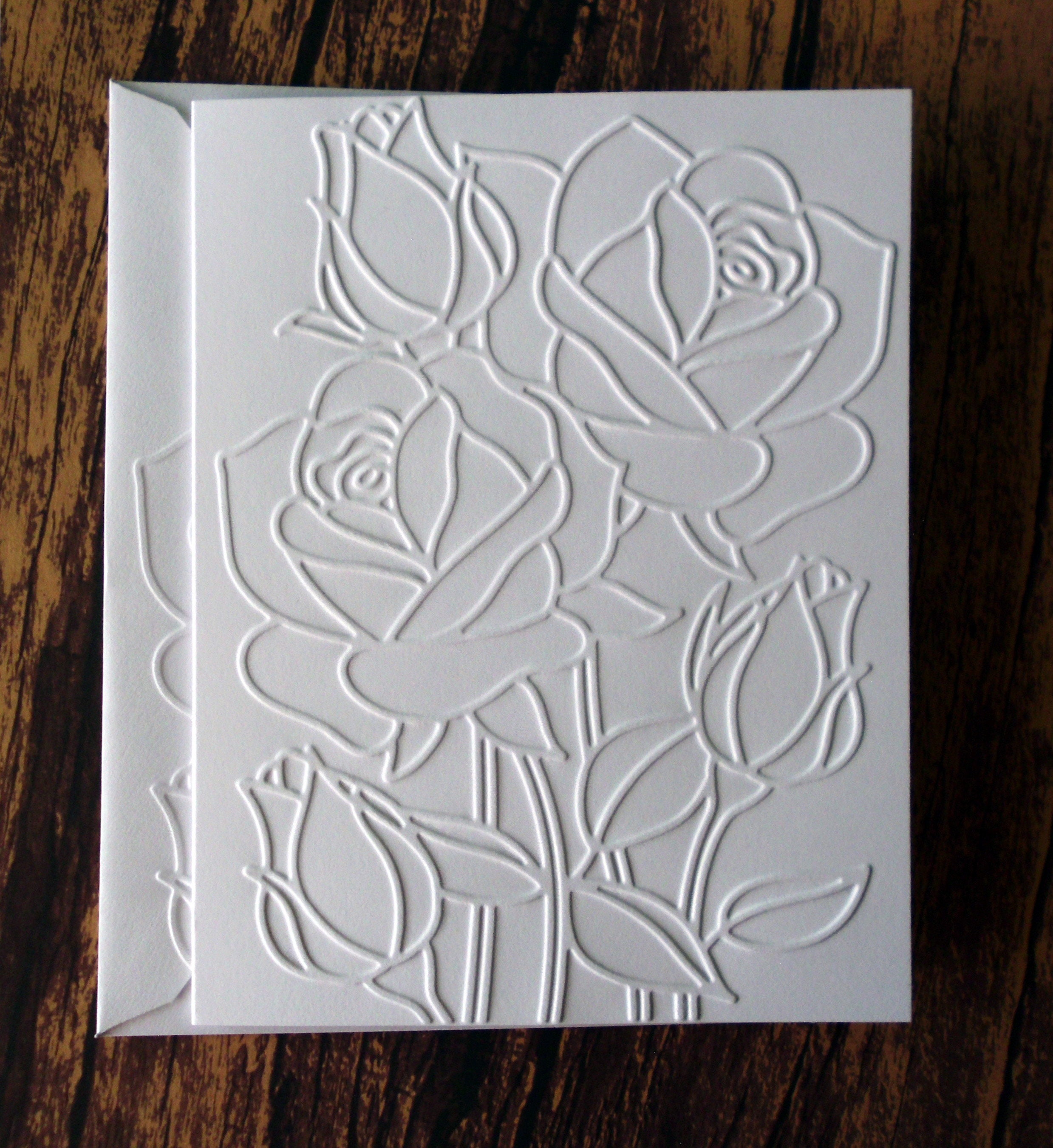 Rose Greeting Cards, Set of 5, White Embossed Mosaic Rose Note Cards ...