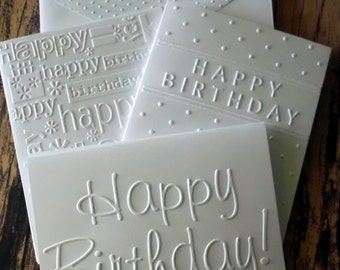 6 Assorted Birthday Cards, White Embossed Birthday Card Set, Birthday Greeting Cards, Happy Birthday Cards, Variety Pack of Birthday Cards