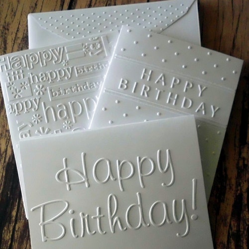 6 Assorted Birthday Cards, White Embossed Birthday Card Set, Birthday Greeting Cards, Happy Birthday Cards, Variety Pack of Birthday Cards